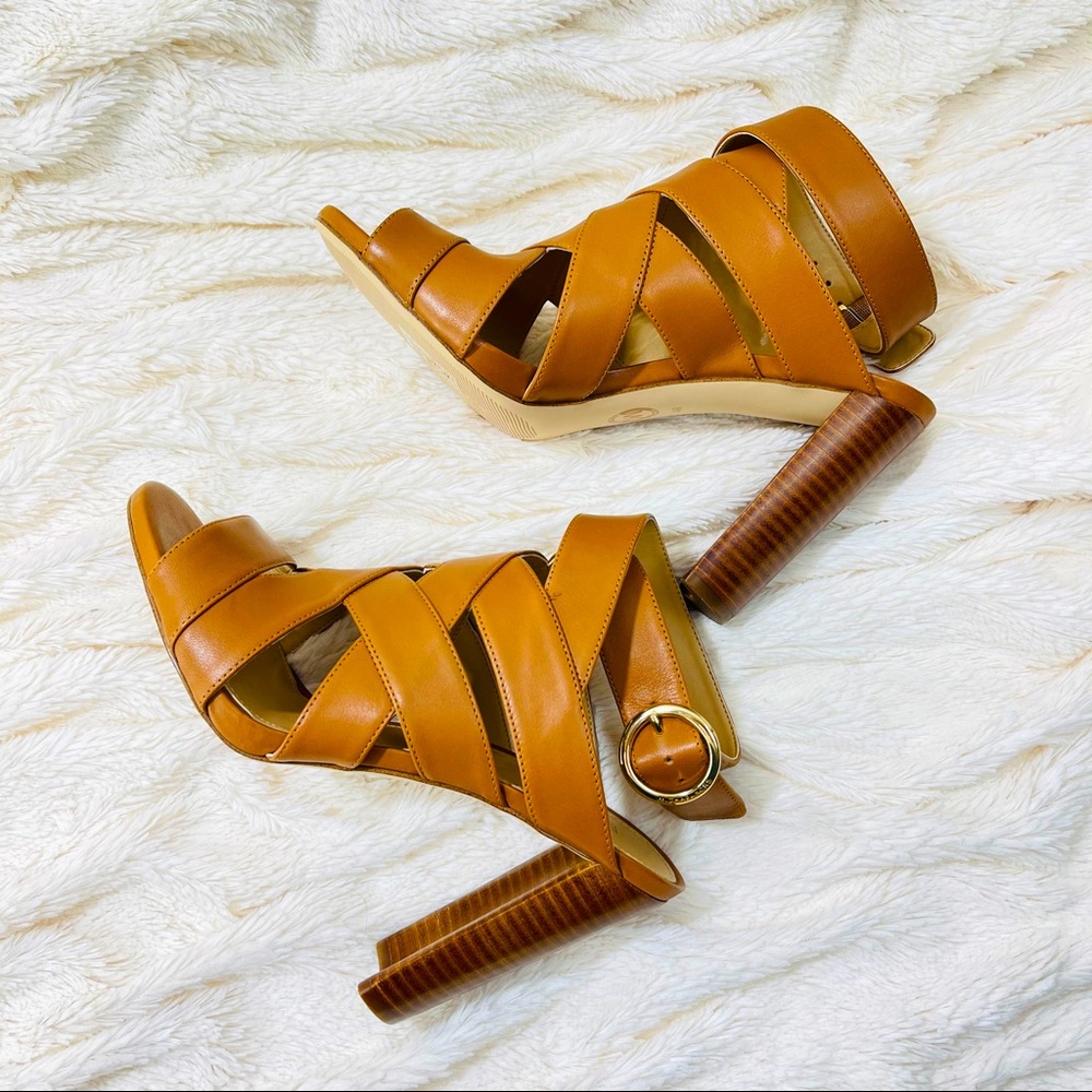 New! Michael Kors Alana Leather Sandals Brown Sz 8